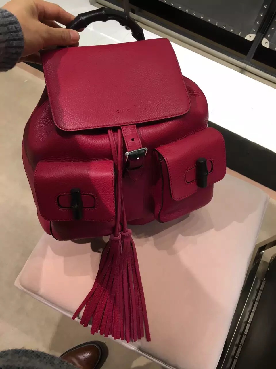 Authentic Gucci Bamboo Backpack 370833 A7M0N 5529 Dark Pink